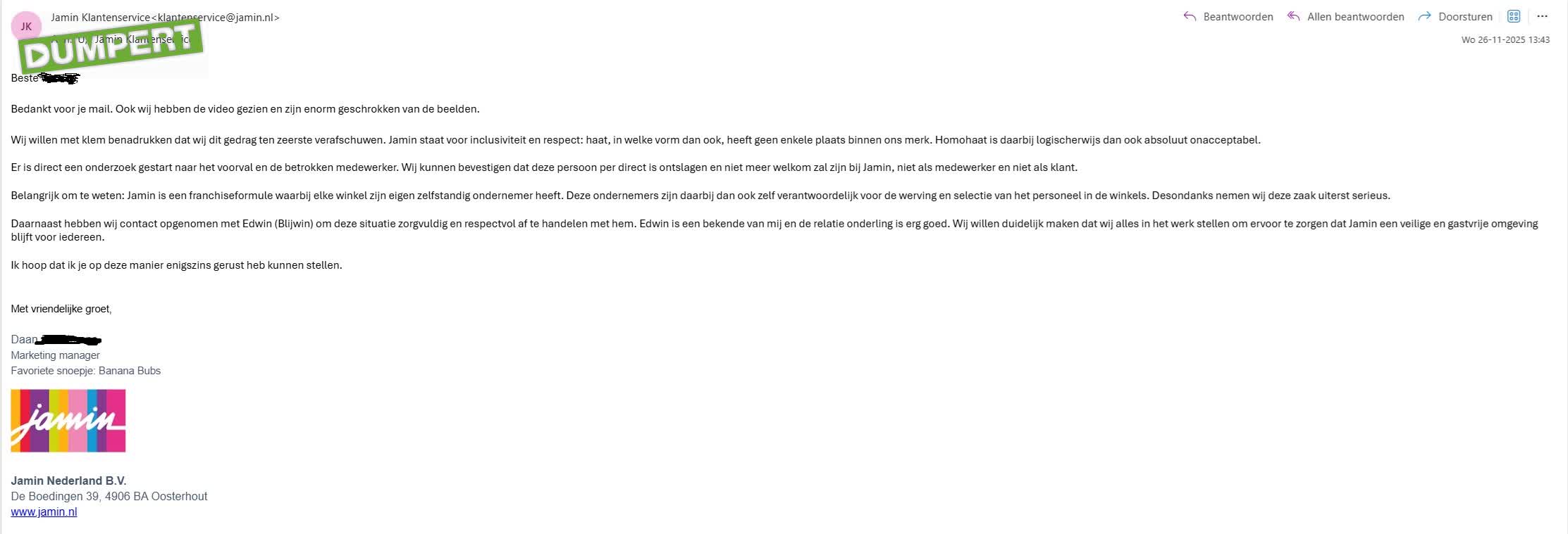 Lachebekkie om homohatertje is z'n baan kwijt