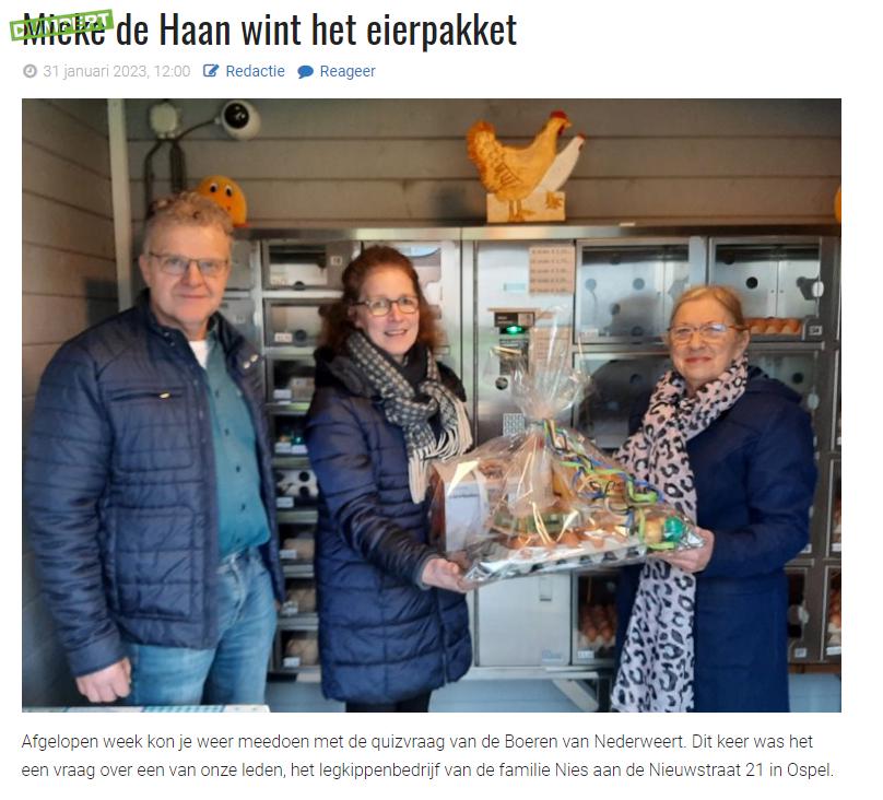 Mieke de Haan wint eierpakket