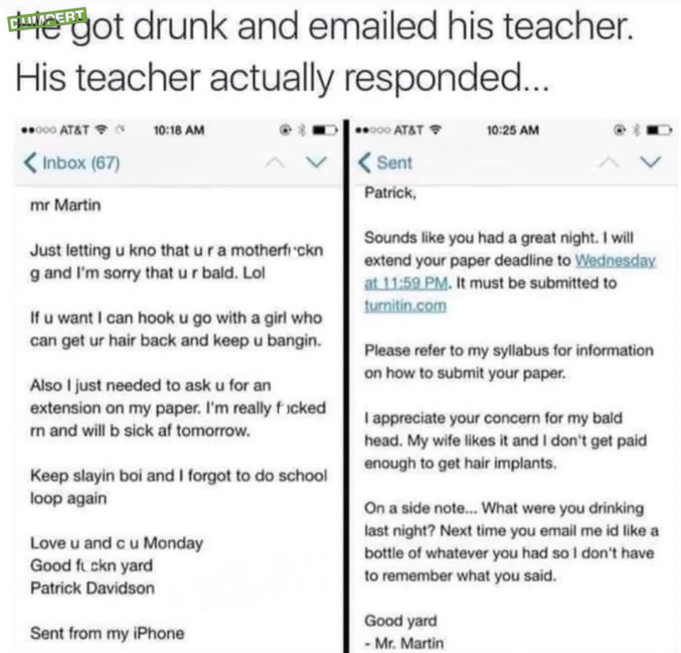 Dronken je leraar mailen 