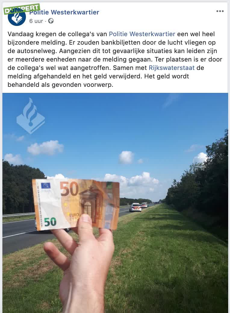 Geld dwarrelt over de snelweg