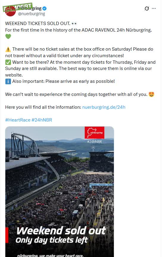 Nurburgring helemaal uitverkocht