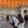 Protest  bij het paleis in Stockholm