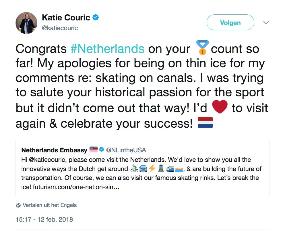 NBC-schaatsfailmevrouw zegt sorry