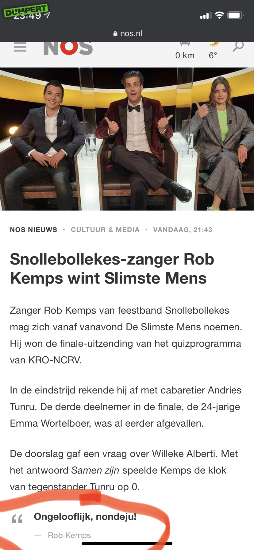 Rob wint Slimste Mens