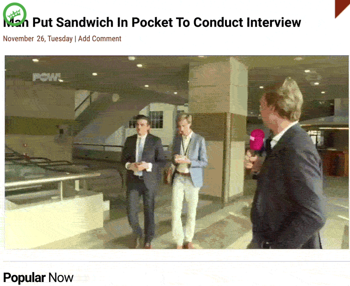 Man stopt broodje in binnenzak voor interview