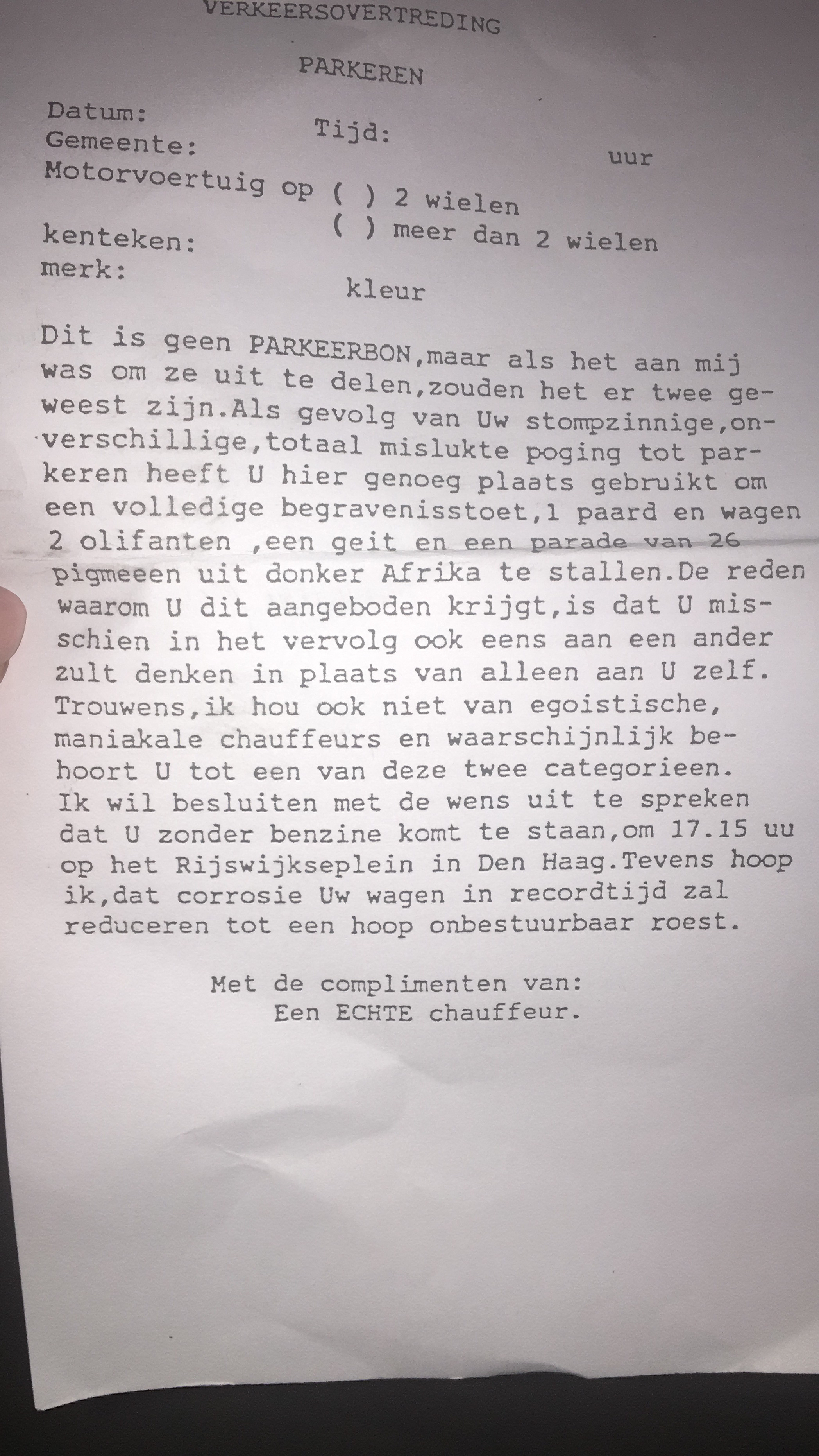 Lief parkeerbonnetje