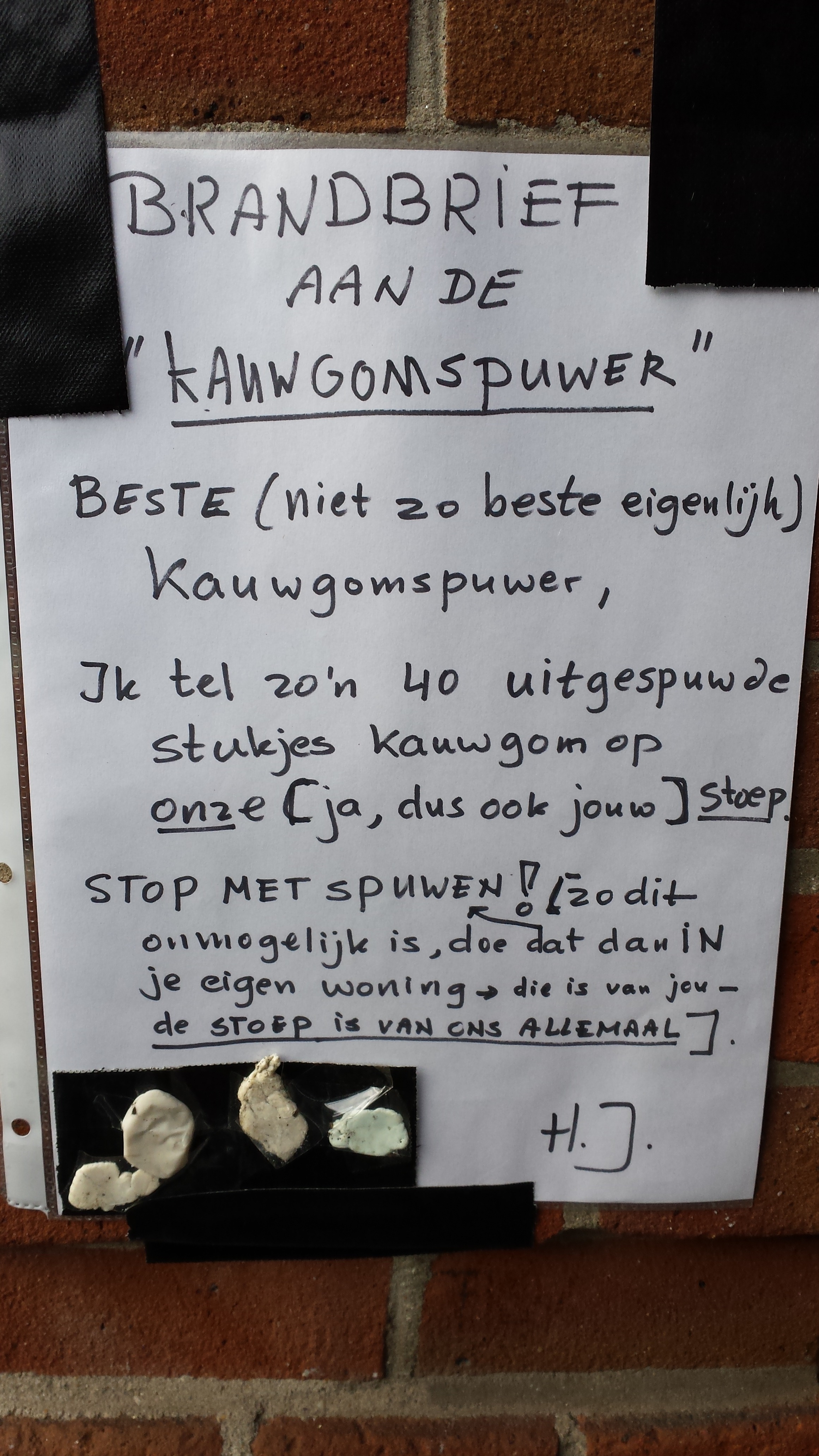 Brandbrief aan de kauwgomspuwer