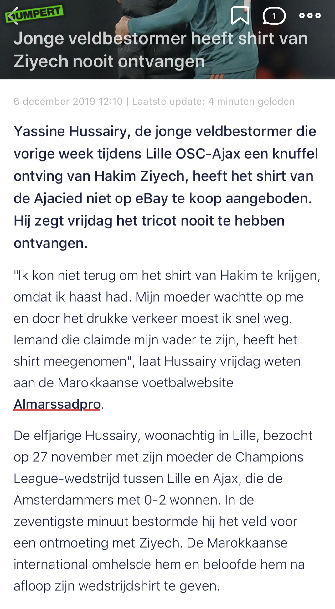 Hussairy heeft Ajax-shirt niet gehad