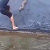 Slangetje uit het water redden